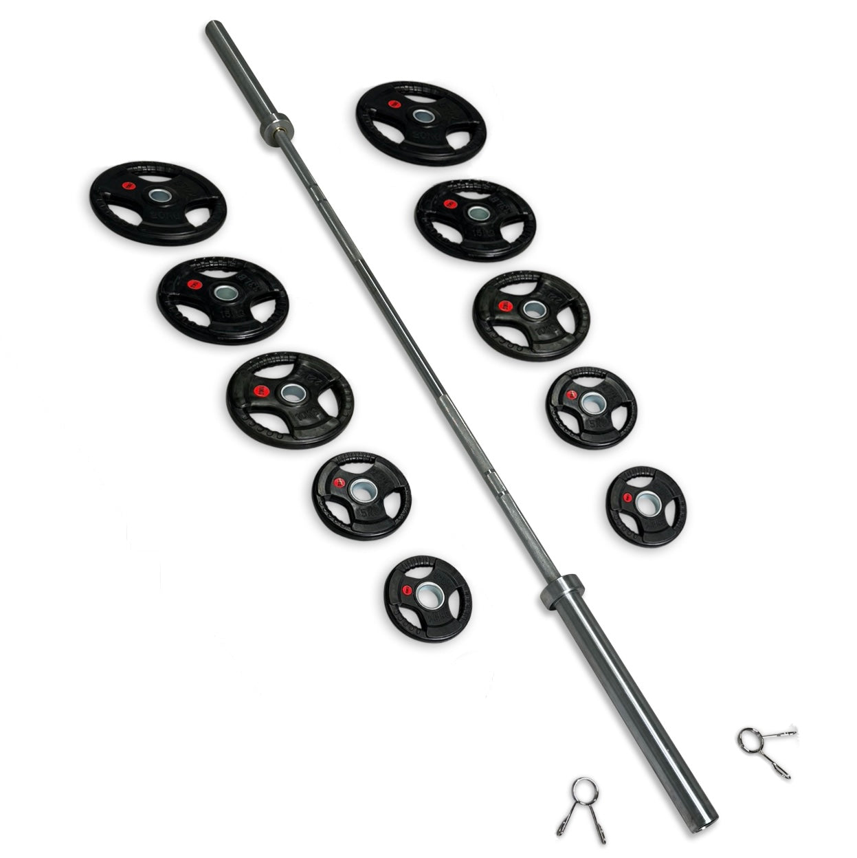 113-125kg Rubber Coated Tri-Grip Barbell Set