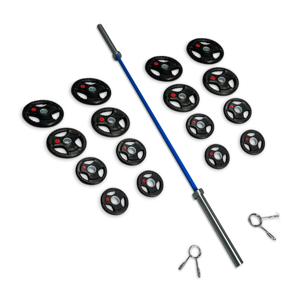 150kg Rubber Coated Tri-Grip Barbell Set