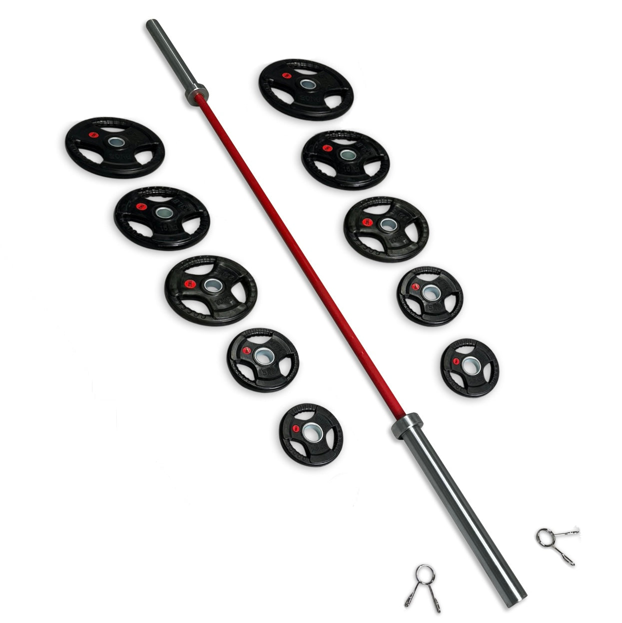 113-125kg Rubber Coated Tri-Grip Barbell Set