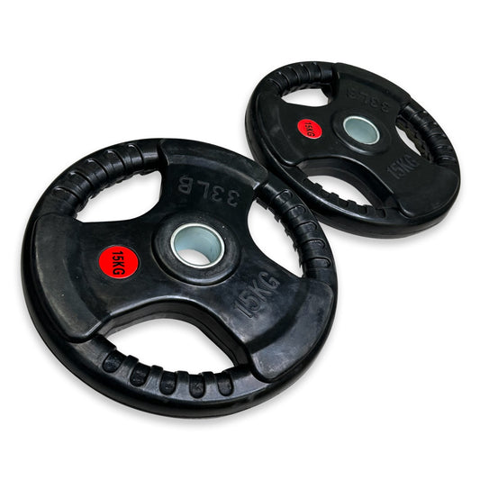 2x 15kg Rubber Coated Tri-Grip Plates