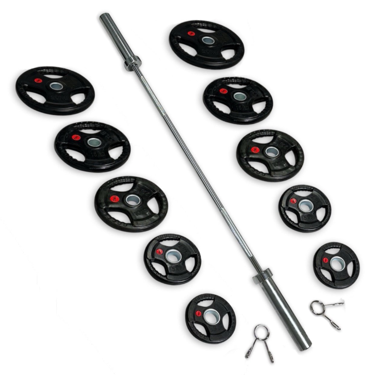 113-125kg Rubber Coated Tri-Grip Barbell Set