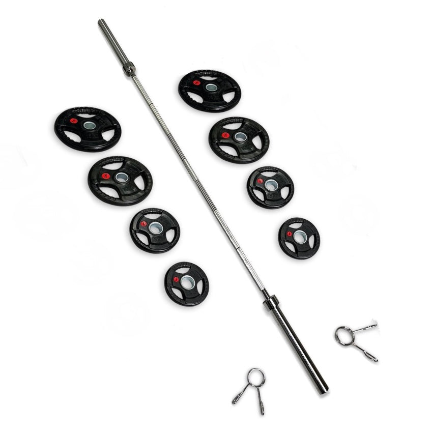 73-85kg Rubber Coated Tri-Grip Barbell Set