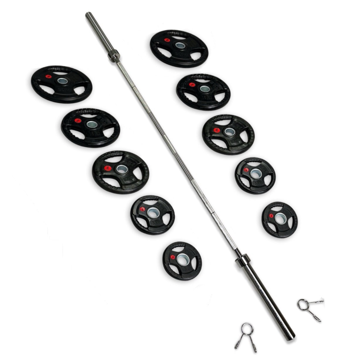 113-125kg Rubber Coated Tri-Grip Barbell Set