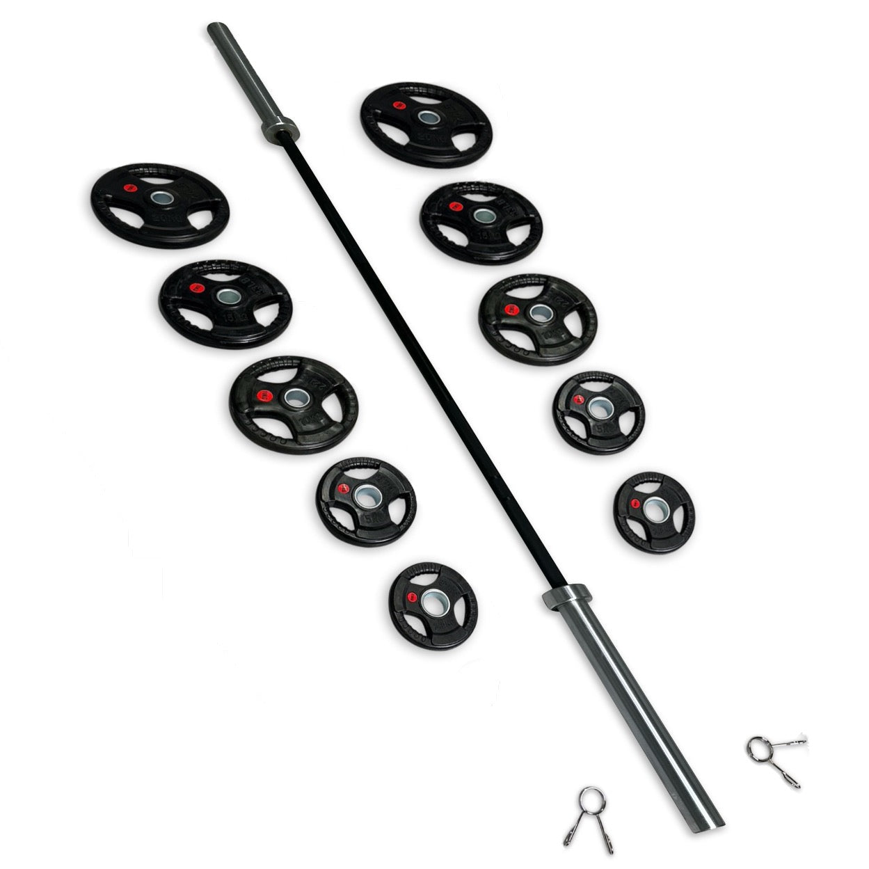 113-125kg Rubber Coated Tri-Grip Barbell Set