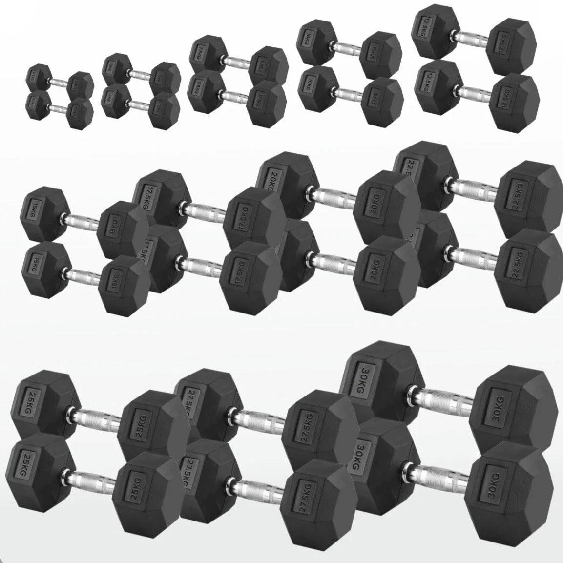 2.5kg-55kg Hex Dumbbell Set (2.5kg-5kg increments)