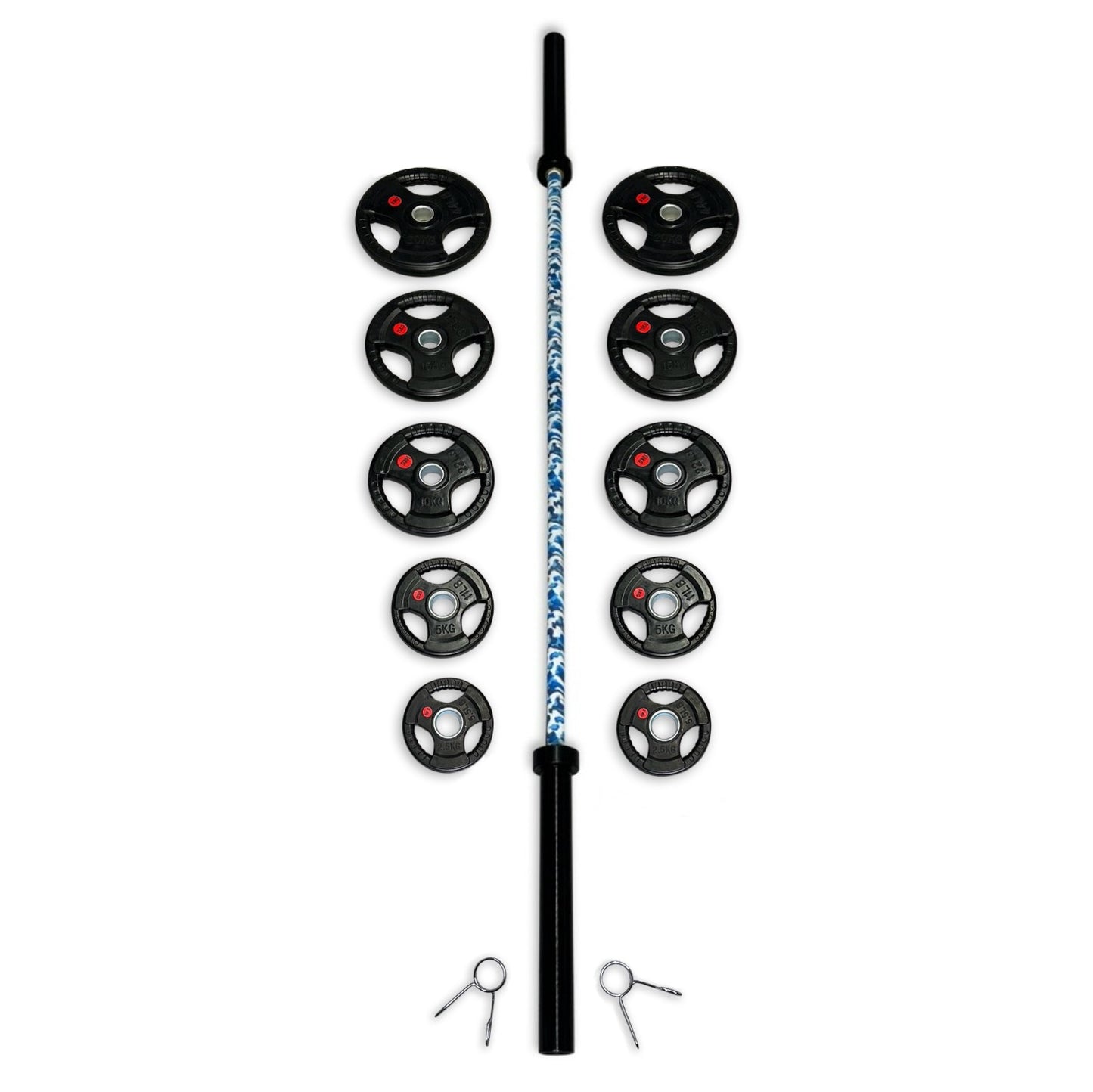 113-125kg Rubber Coated Tri-Grip Barbell Set