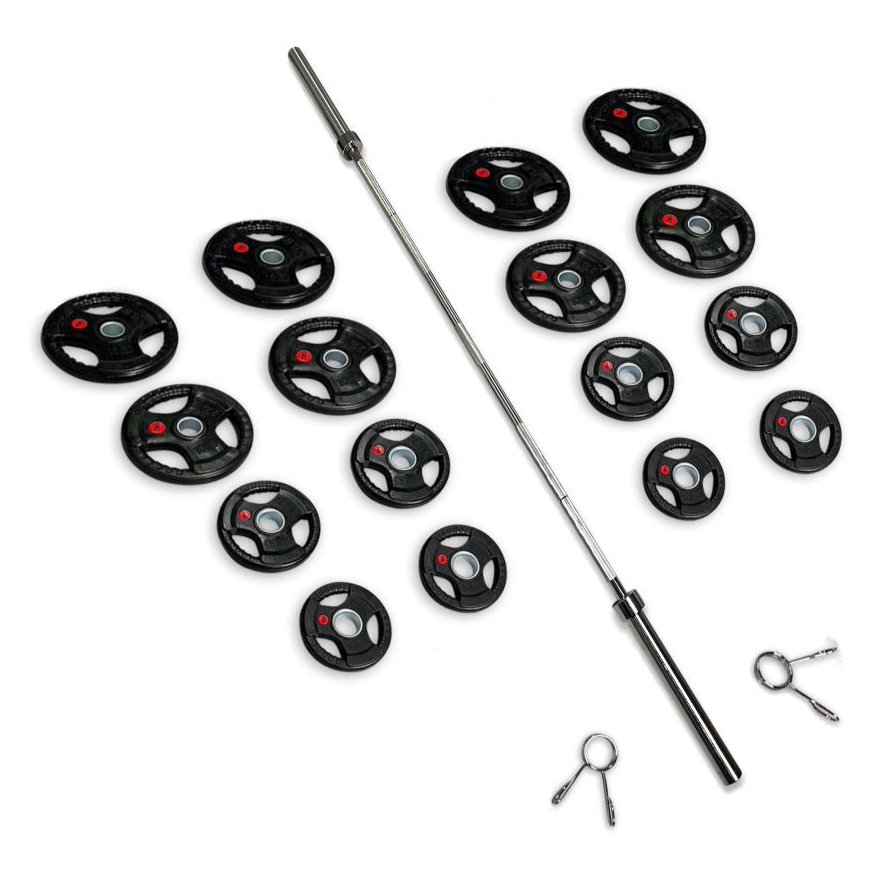 150kg Rubber Coated Tri-Grip Barbell Set