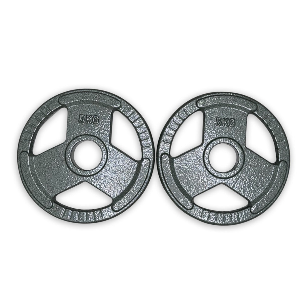2x 5kg Cast Iron Tri-Grip Plates (silver)