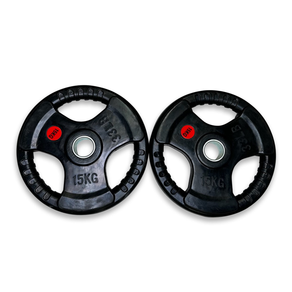 2x 15kg Rubber Coated Tri-Grip Plates
