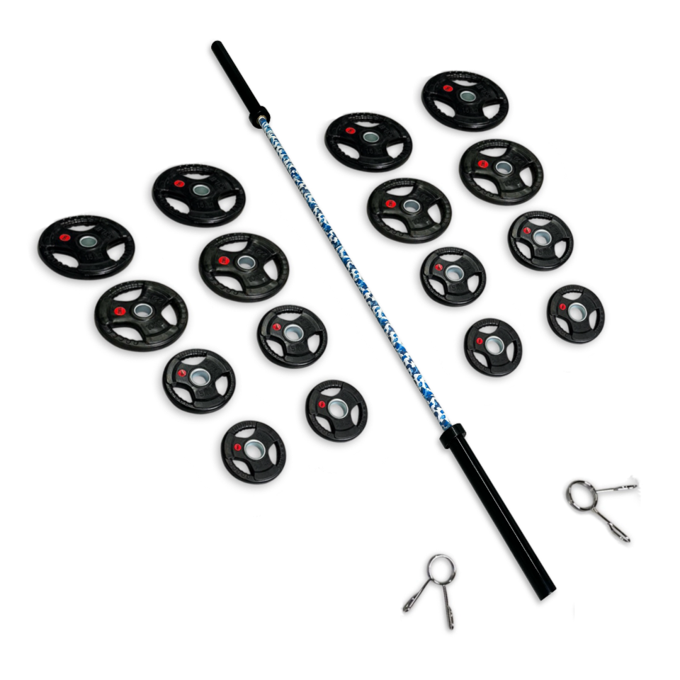 150kg Rubber Coated Tri-Grip Barbell Set
