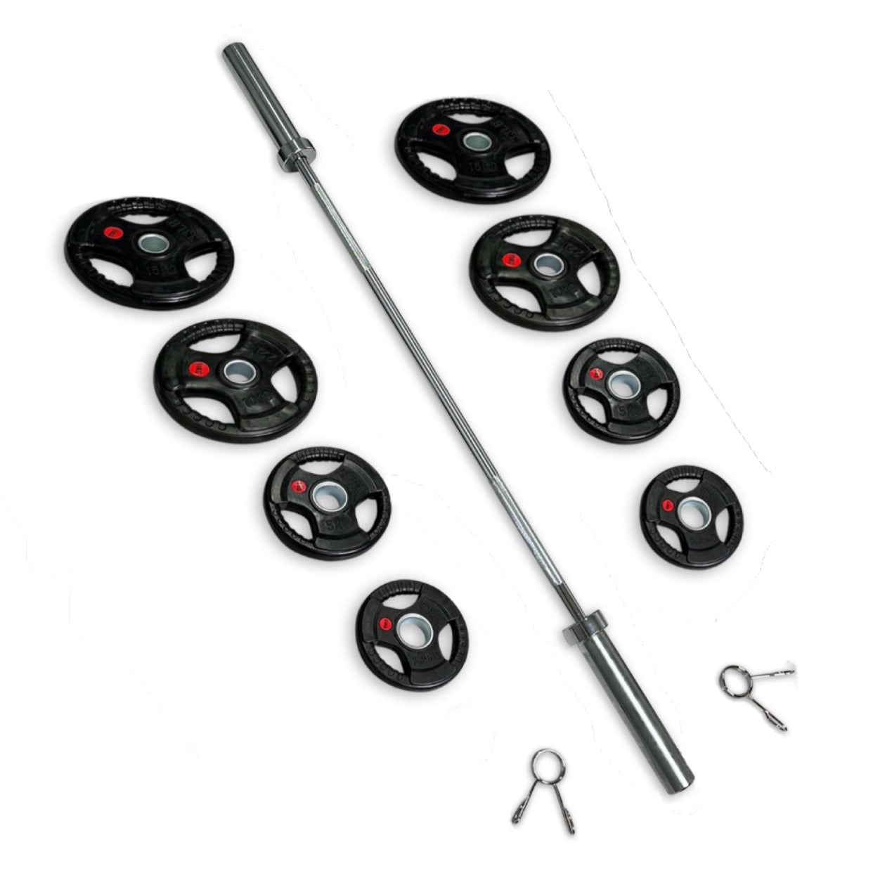 73-85kg Rubber Coated Tri-Grip Barbell Set