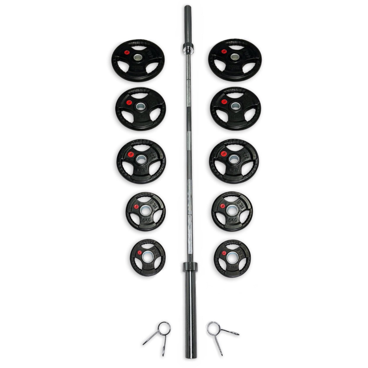 113-125kg Rubber Coated Tri-Grip Barbell Set