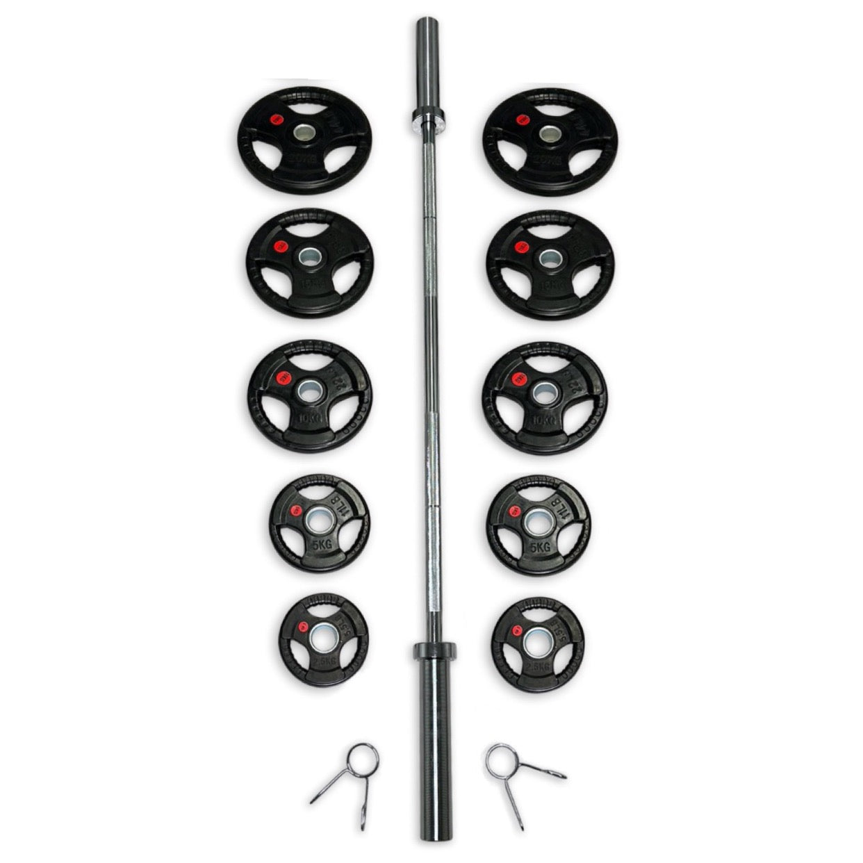 113-125kg Rubber Coated Tri-Grip Barbell Set