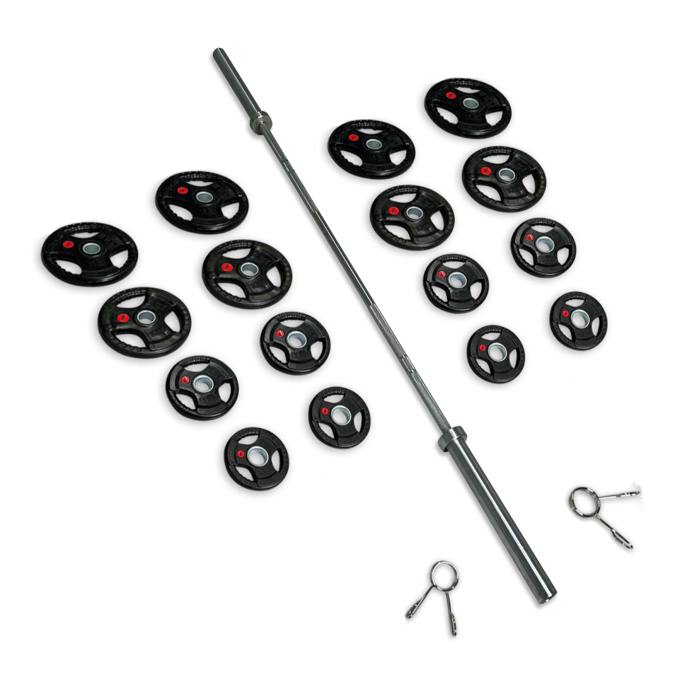 150kg Rubber Coated Tri-Grip Barbell Set