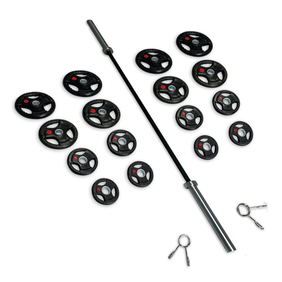 150kg Rubber Coated Tri-Grip Barbell Set