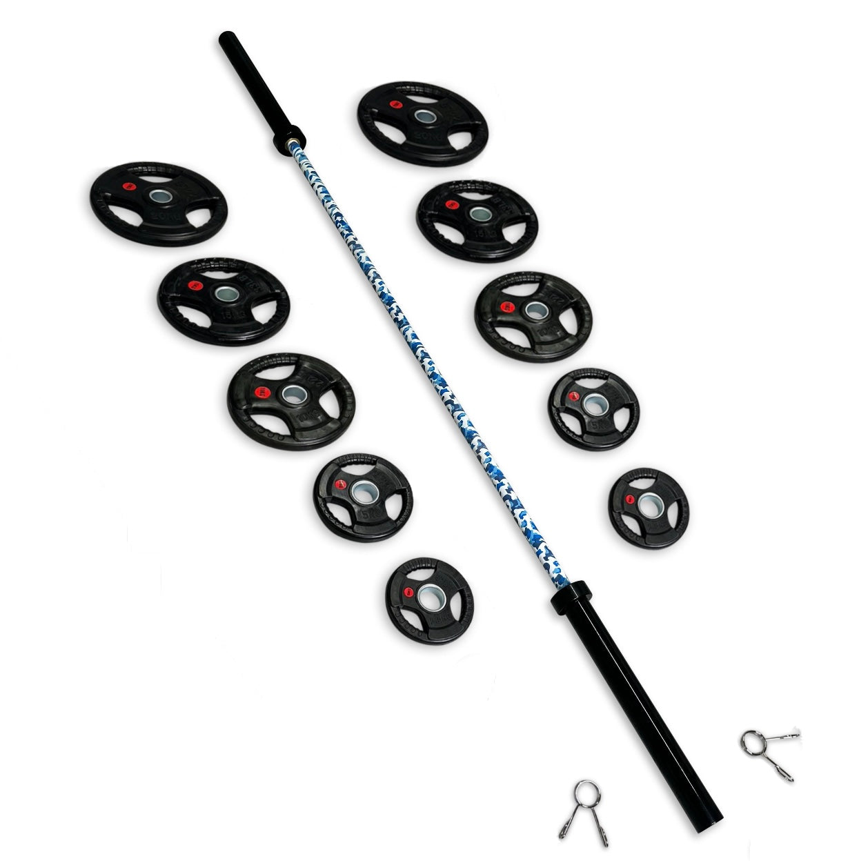 113-125kg Rubber Coated Tri-Grip Barbell Set