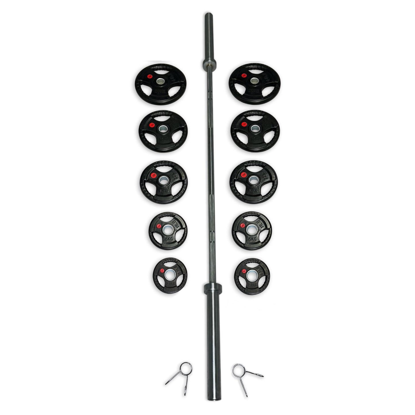 113-125kg Rubber Coated Tri-Grip Barbell Set