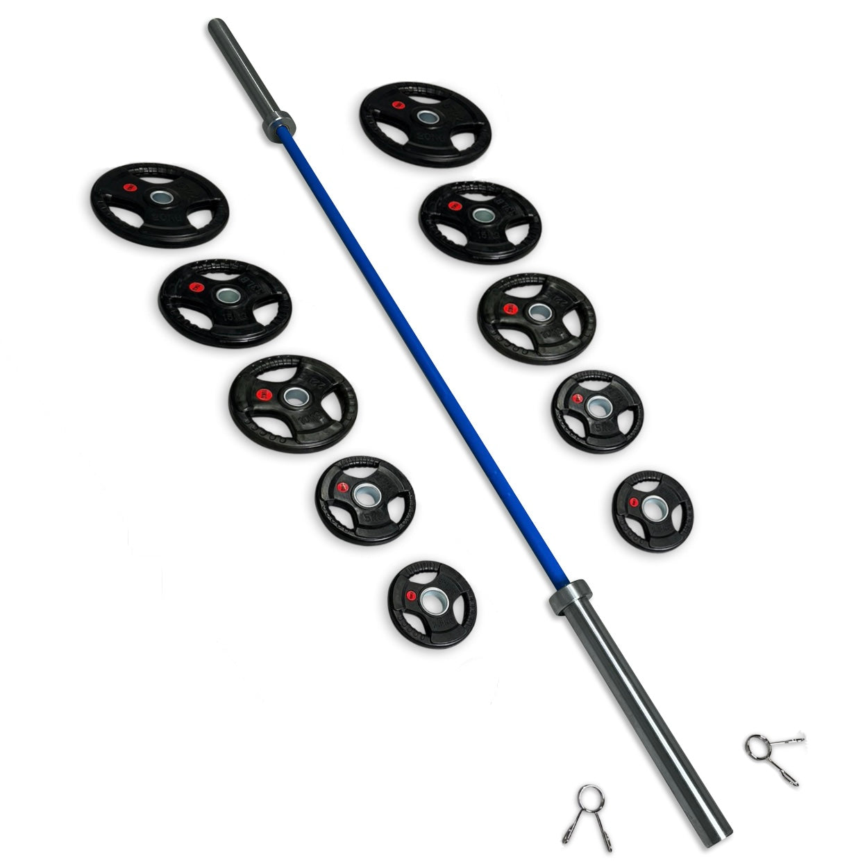 113-125kg Rubber Coated Tri-Grip Barbell Set