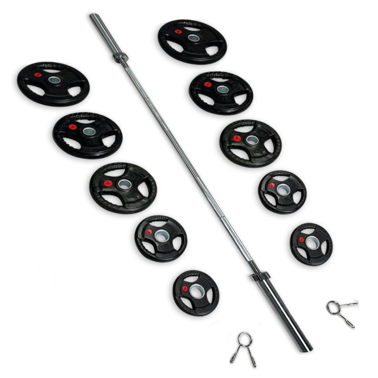 113-125kg Rubber Coated Tri-Grip Barbell Set