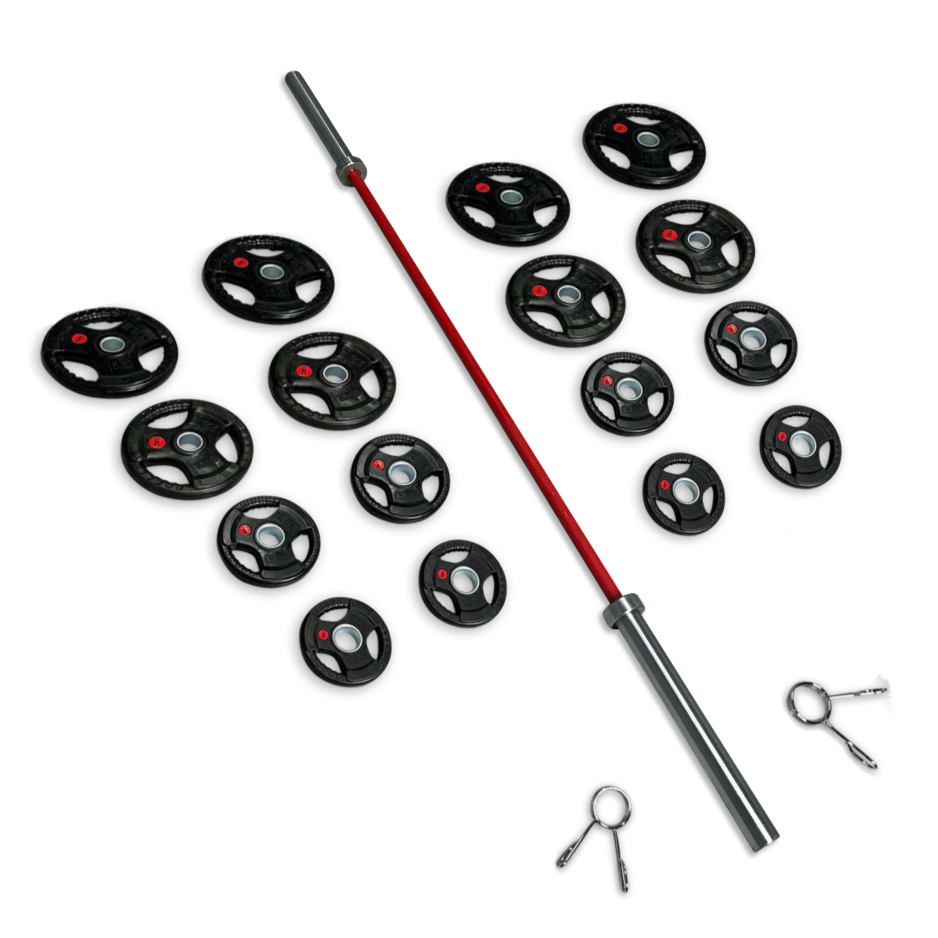 150kg Rubber Coated Tri-Grip Barbell Set