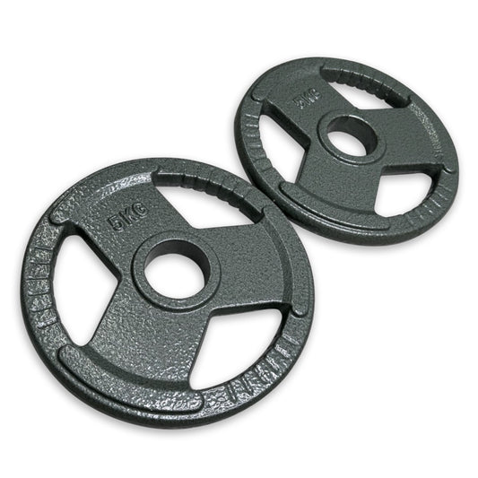 2x 5kg Cast Iron Tri-Grip Plates (silver)