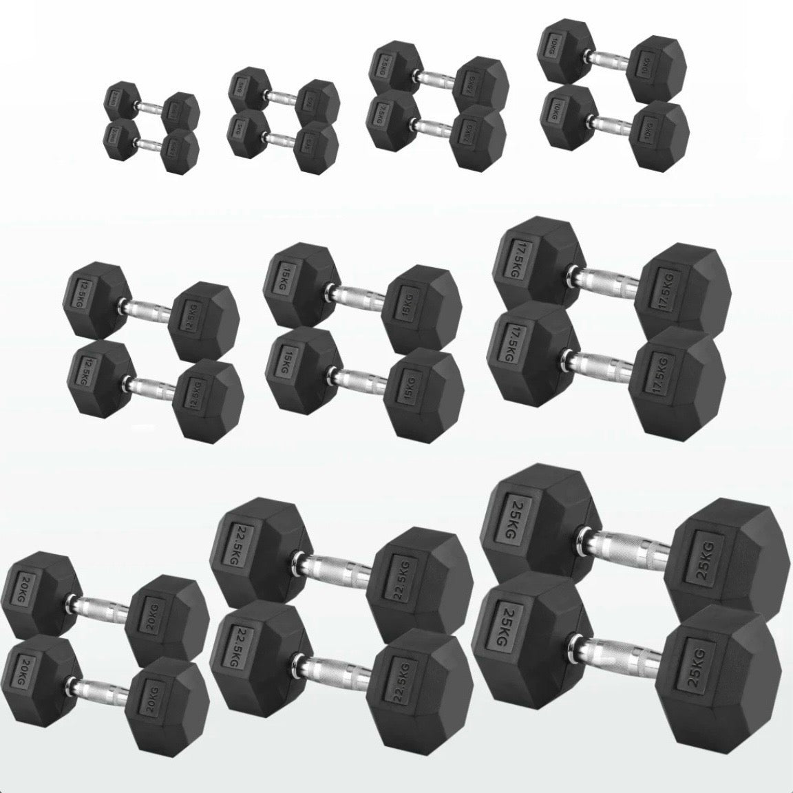 2.5kg-25kg Hex Dumbbell Set (2.5kg increments)